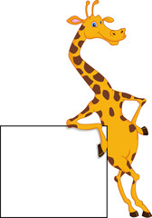 cute giraffe cartoon with blank sign