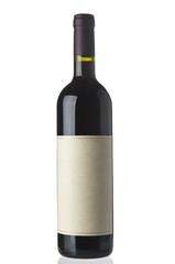 Red wine bottle on white background