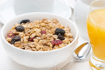 muesli and orange juice for breakfast