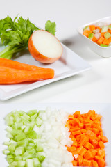 Celery, carrots, onion and vegetables