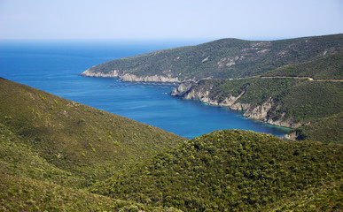 Fototapeta na wymiar Beautiful landscape with blue bay and green hills