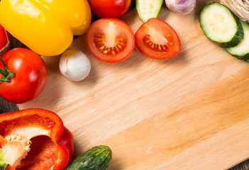 vegetables on the kitchen board