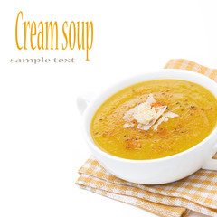 soup of yellow lentils with vegetables, isolated