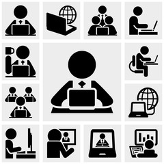 Working on computer vector icons set on gray