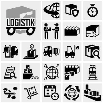 Logistics vector icon set on gray