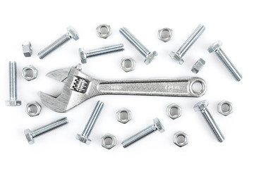 Adjustable wrench with screws and nuts