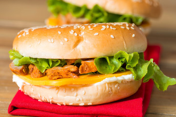 Bagel with fresh cheese and fresh lettuce