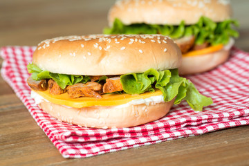 Bagel with fresh cheese and fresh lettuce