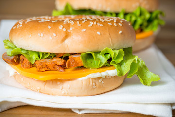 Bagel with fresh cheese and fresh lettuce