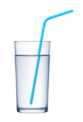 glass of water and drinking straws on white background