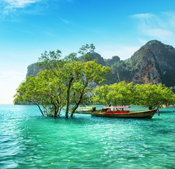 Fototapeta na wymiar Boats on Railay beach, Thailand