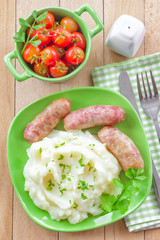 Mashed potato with sausages