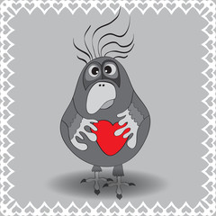 Bird with heart in cartoon style, vector