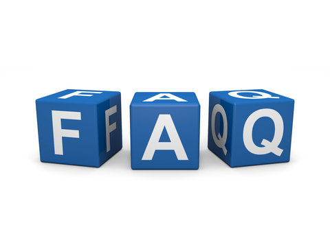 Blue cubes with white faq letters