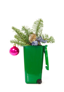 Christmas decorations in the bin