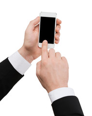 businessman touching screen of smartphone