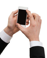 businessman touching screen of smartphone