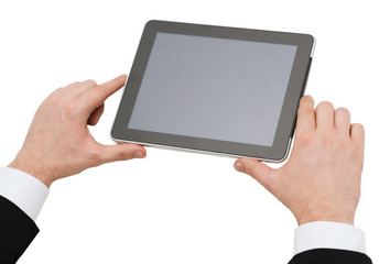 close up of man hands holding tablet pc
