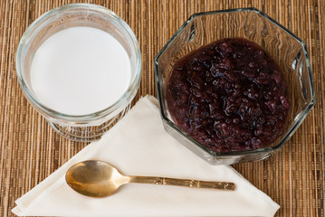 Thai dessert Black Sticky Rice with coconut milk