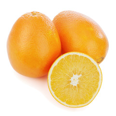 Fresh orange fruits isolated on white background.