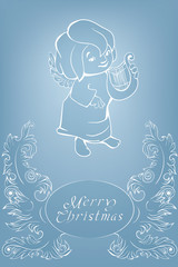 Singing Christmas angel and baroque ornament.