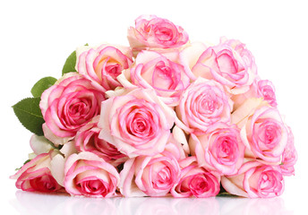 beautiful bouquet of pink roses isolated on white