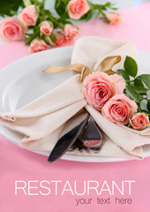 Served plate with napkin and rose close-up