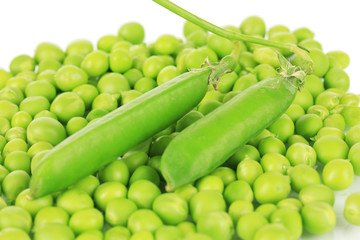 Sweet green peas close-up