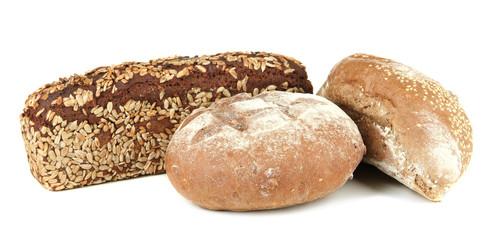 Composition with bread, isolated on white