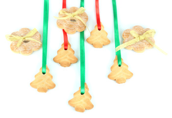 Cookies on ribbons isolated on white