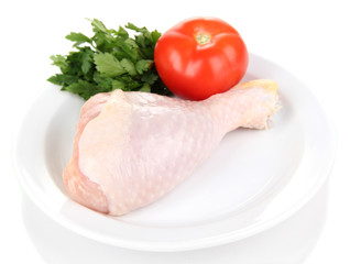 Raw chicken leg isolated on white
