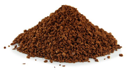 Heap of instant coffee isolated on white