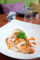 Fried chicken breast with vegetables