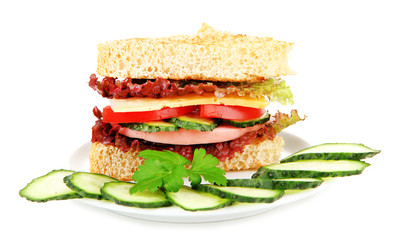 Fresh and tasty sandwich isolated on white