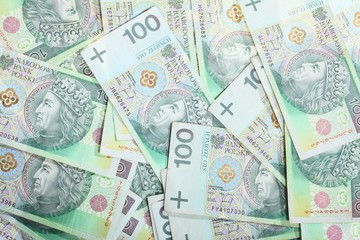 Fototapeta na wymiar 100's polish zloty banknotes as money background