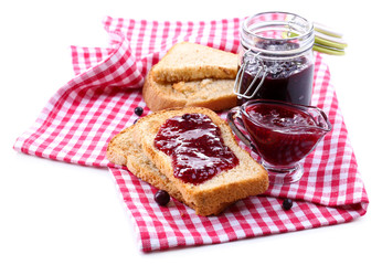 Delicious toast with jam isolated on white