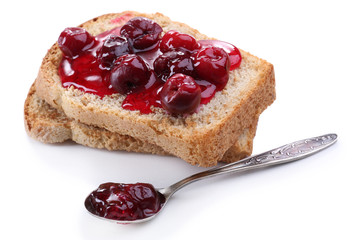 Delicious toast with jam isolated on white