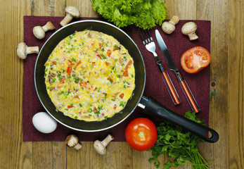 Omelet with mushrooms closeup