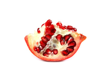 Ripe pomegranate fruit on white background.