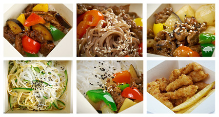  set ofchinese cuisine in take-out box