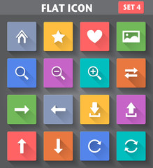 Web Navigation Icons set in flat style with long shadows.