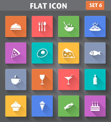 ood and Drink set in flat style with long shadows.