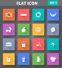 ood and Drink set in flat style with long shadows.