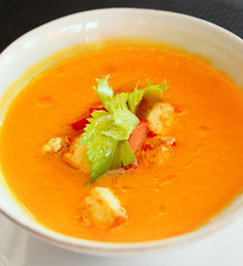 Pumpkin soup in plate