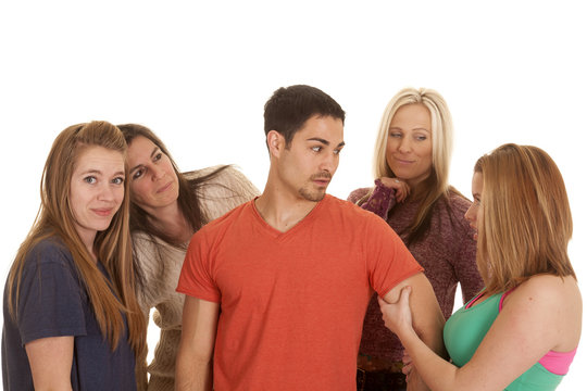 man with four women