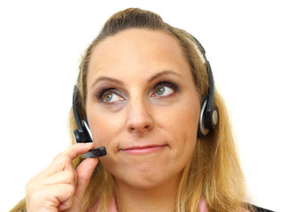 Smiling woman with headphones isolated