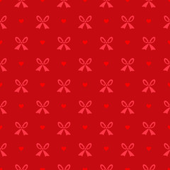 Seamless polka dot red pattern with bow and hearts.