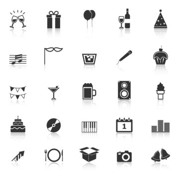 New Year icons with reflect on white background