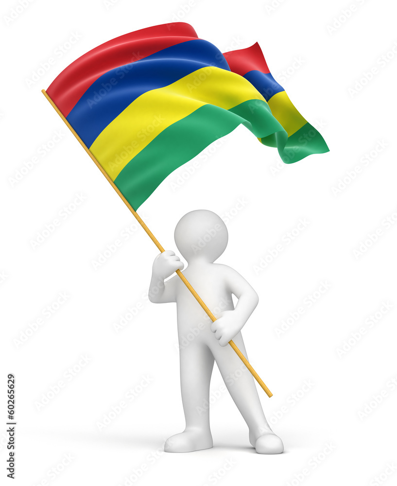 Poster man and mauritius flag (clipping path included)