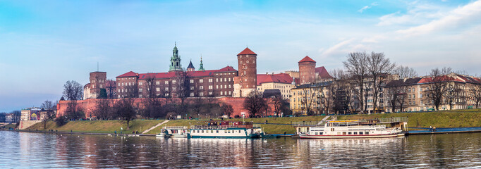 Fototapeta Cracow skyline with aerial view of historic royal Wawel Castle a obraz